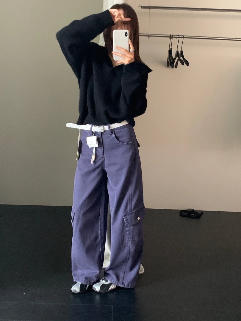 温柔瑶-GD冬季福利#加绒复古百搭阔腿工装裤#5911（裤长101腰围68）