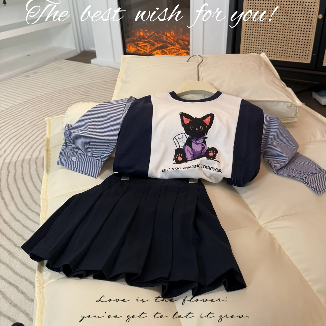 女童学院风套装春秋2025新款儿童卫衣女孩百褶裙两件套洋气休闲