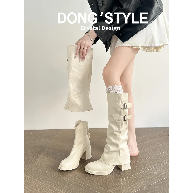 两穿靴子女长筒靴新款可拆卸短靴高跟美拉德骑士靴粗跟长靴