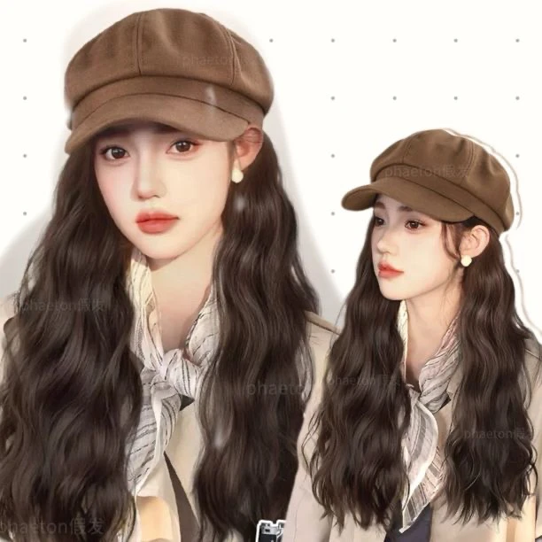 帽子假发女长卷发一体式秋冬新款慵懒感自然仿真人全真发丝假发套