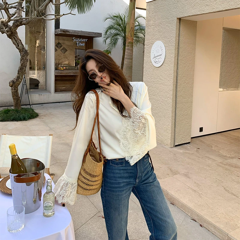 AloneSavor 龍喜儿 纯色镂空荡领蕾丝透气百搭气质Z240