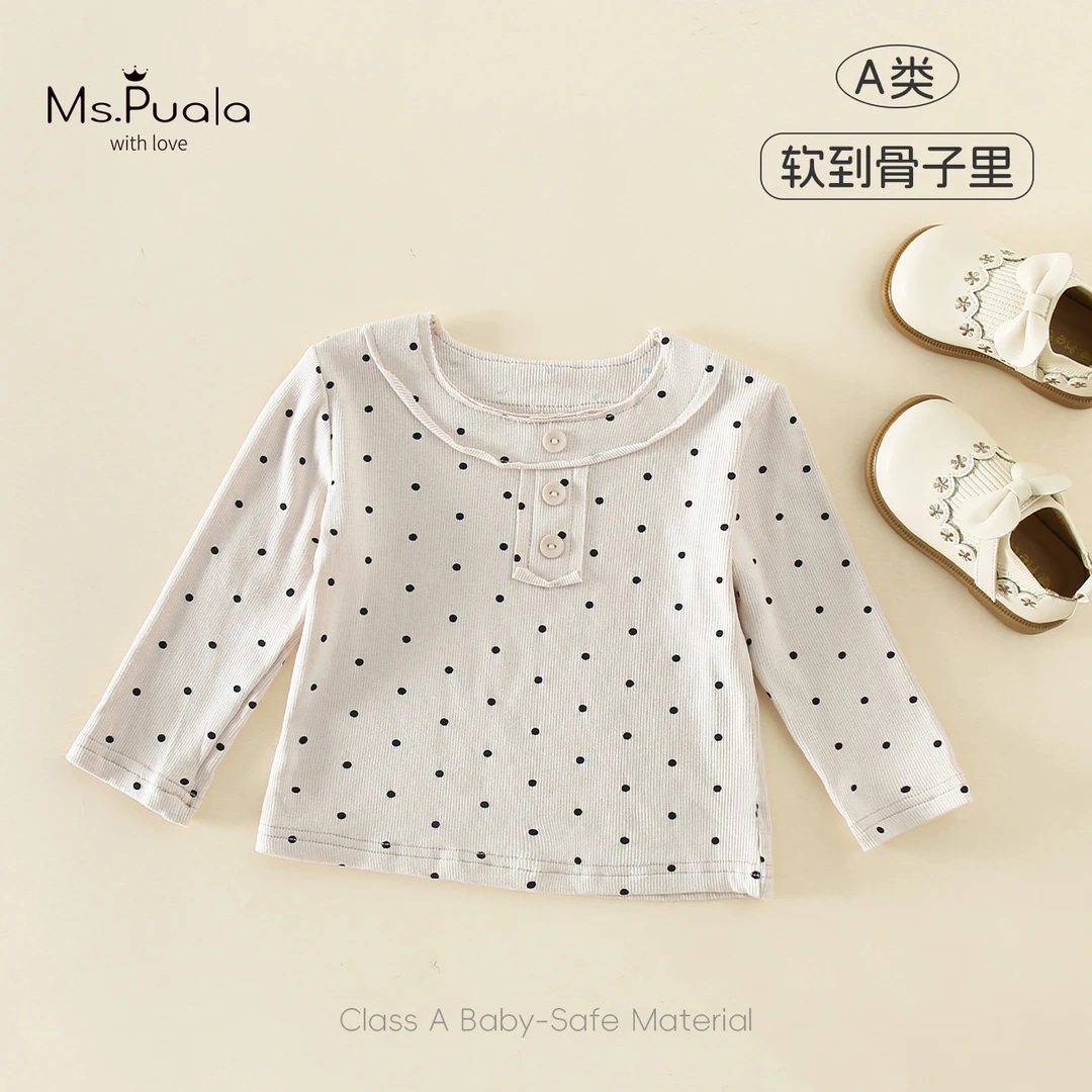 【Ms.Puala波尔圆点】儿童长袖T恤婴幼童女宝宝打底衫圆领套头上衣