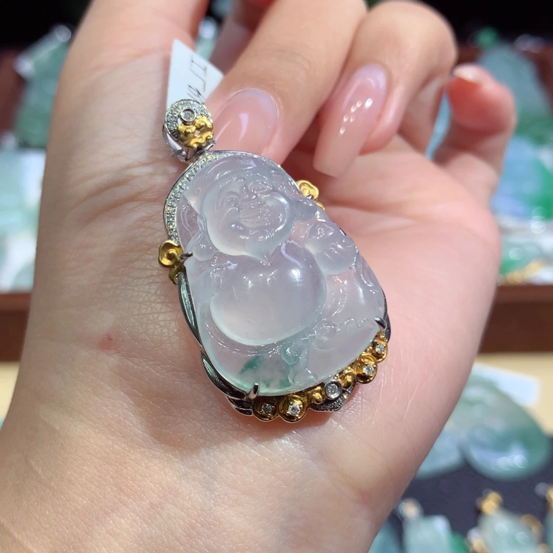 吊坠(不含链)18K金镶嵌翡翠