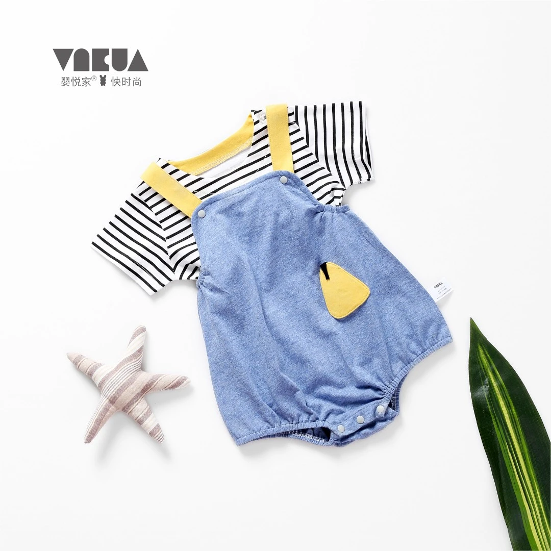 婴悦家夏季男女宝宝83423短袖单面布背带两件套三角哈衣套装