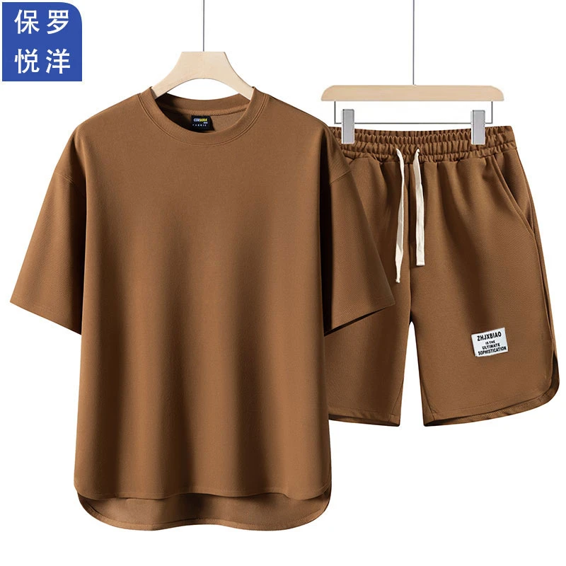 【2件套】休闲套装男士夏季青年大码男装运动短袖短裤宽松T恤308