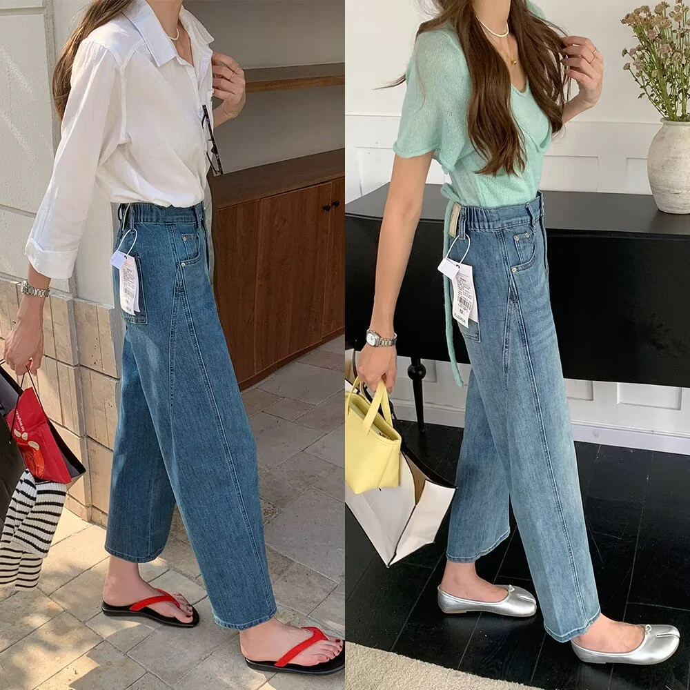 大码胖mm显瘦九分烟管牛仔裤春夏新款高腰遮肉法棍裤镰刀裤