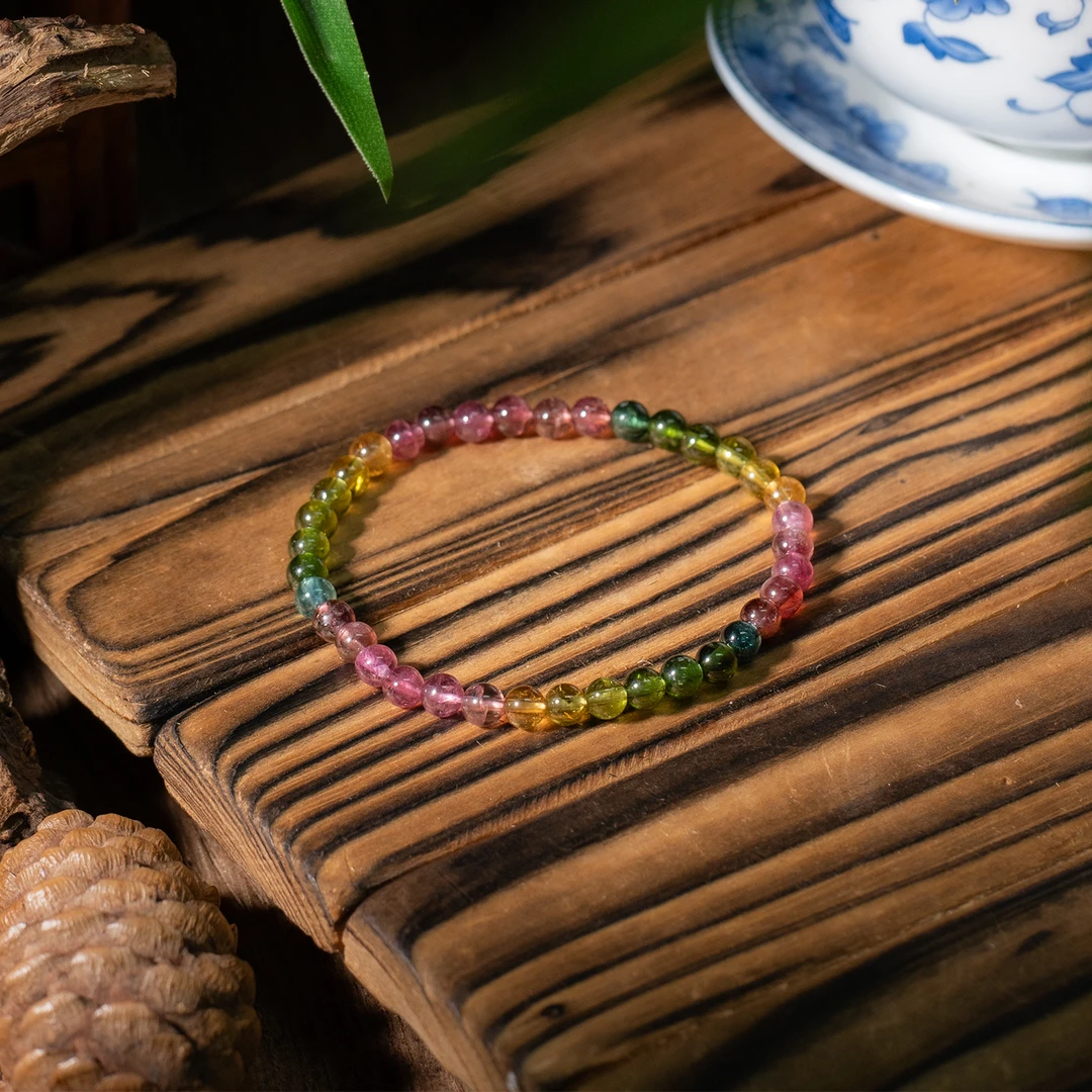 世间臻宝-玻璃种彩虹碧玺手串/P7684/多样性发/5mm+-