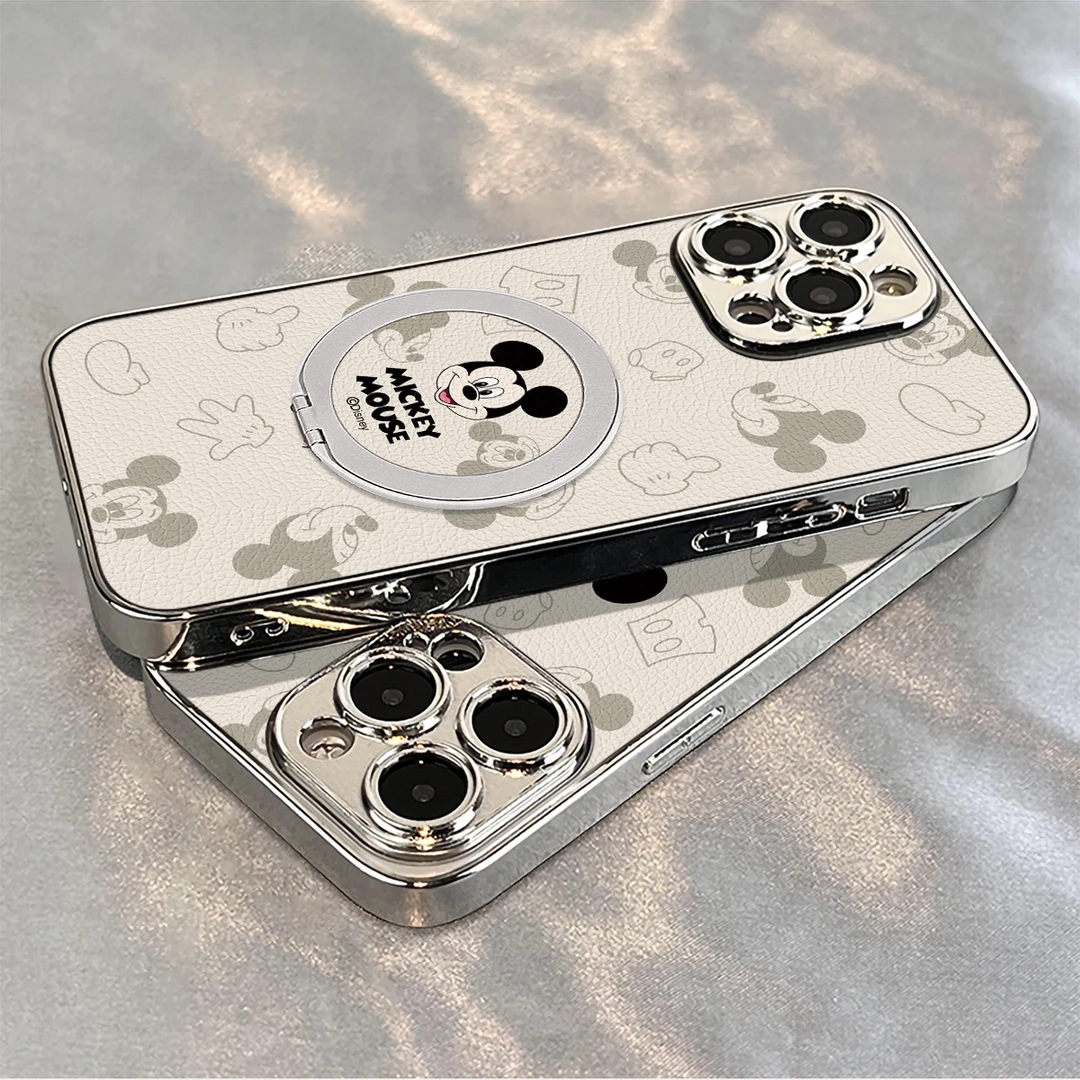 ❤1米奇米妮卡通适用苹果16promax手机壳全包防摔带旋转磁吸支架