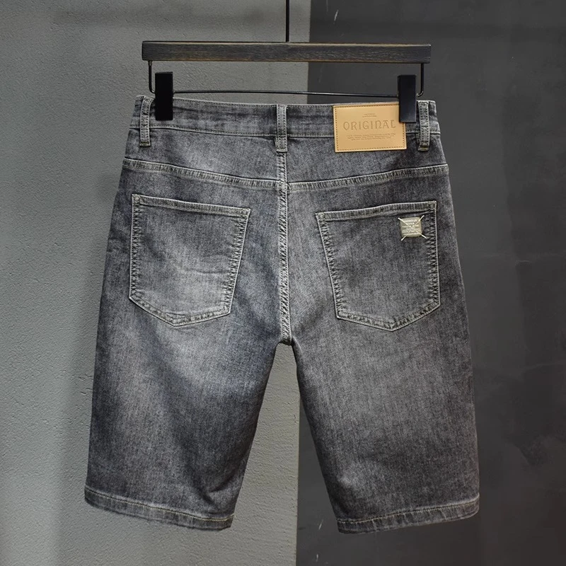 黑灰色五分牛仔男夏季薄款弹力柔软休闲短裤欧洲站潮牌烟灰色中裤