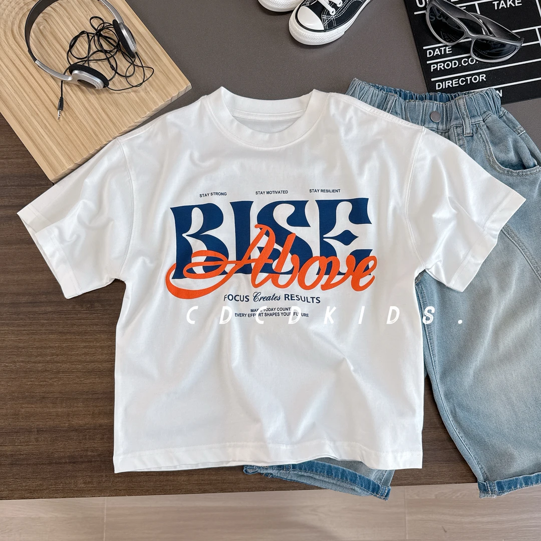 儿童夏款潮牌宽松版无感印花短袖T恤夏季男女童圆领百搭上衣88076