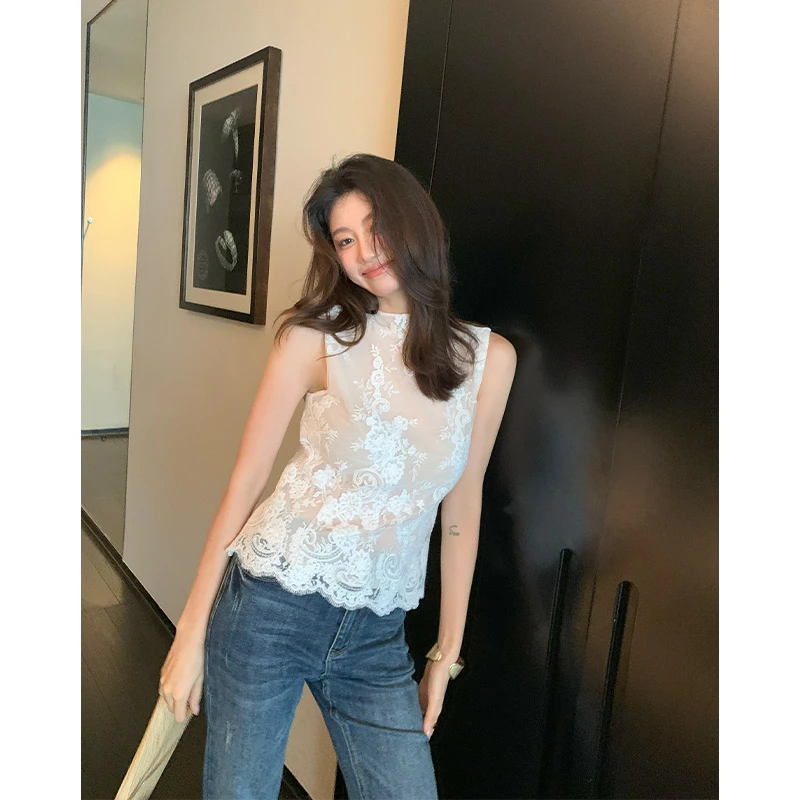 【ALONE SAVOR】龍喜儿云撩雾绕 精致镂空钩花网纱背心上衣M847