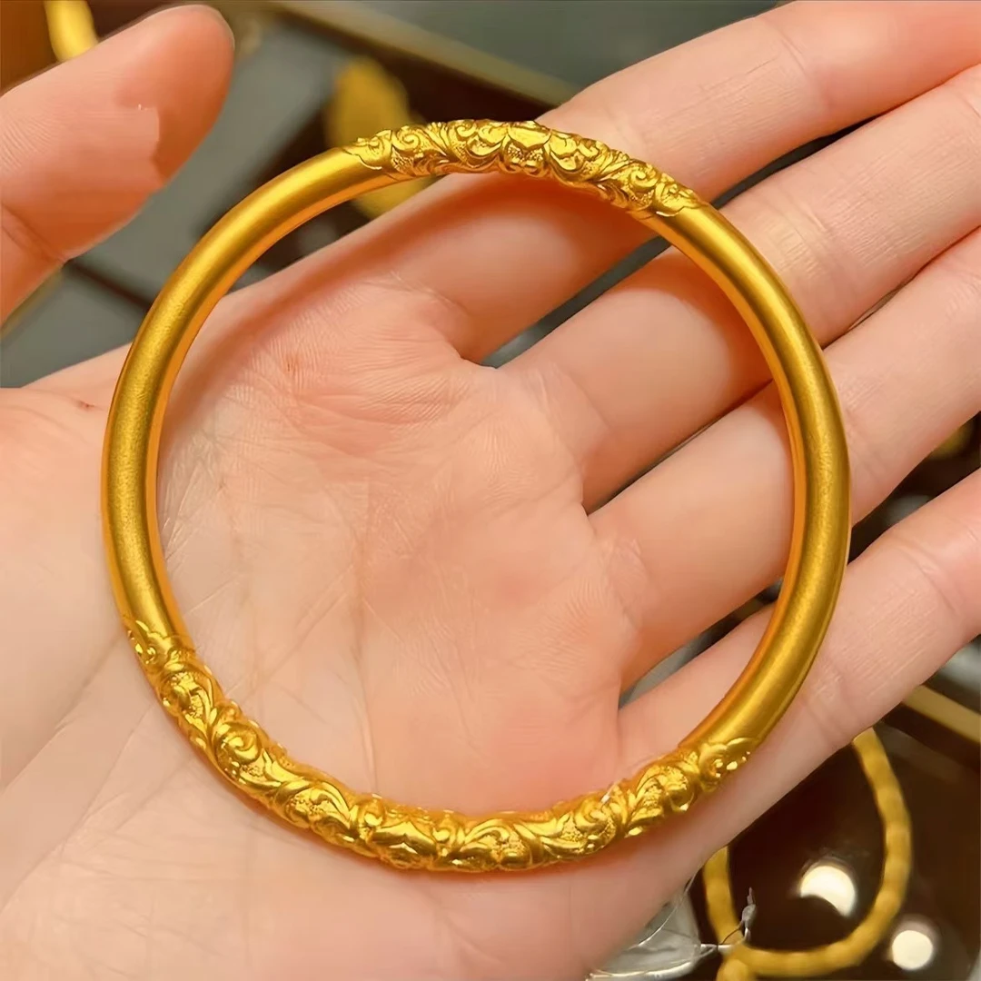 铜合金手镯 紫荆花卷草纹古法手镯