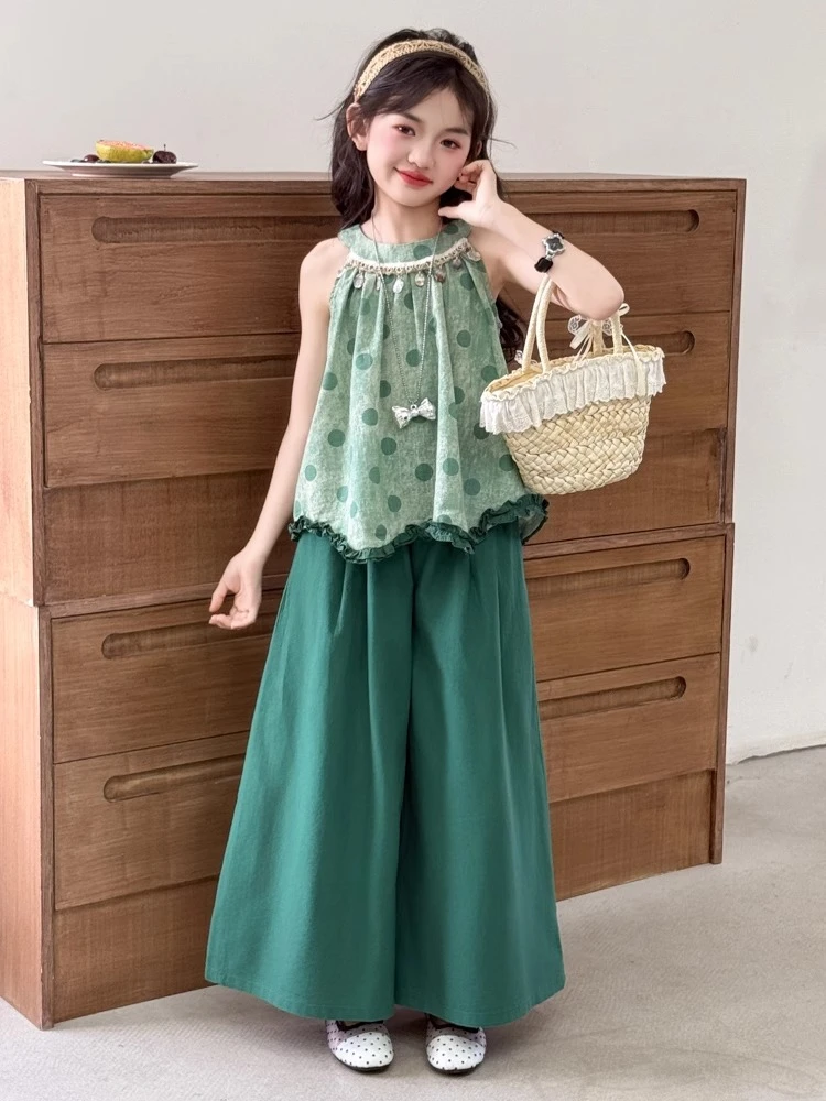 女童夏装套装2025新款女大童韩系高级感穿搭宽松阔腿裤夏日两件套