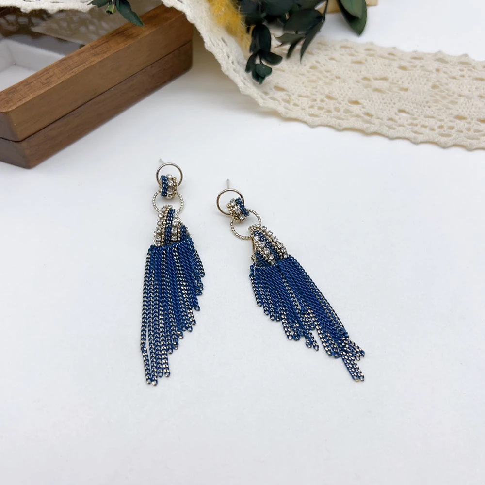 铜合金仿水晶耳饰 银针 02873 好啊商店 蓝色流苏耳坠