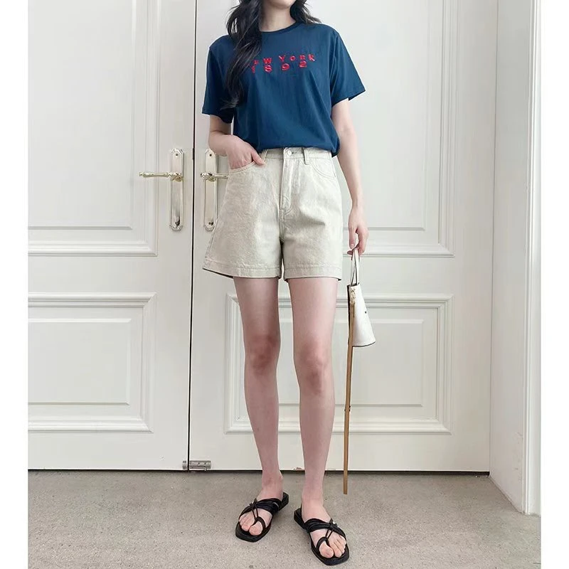 月花洞韩国V家春夏#1022牛仔4分短裤显瘦百搭时尚S码38cm