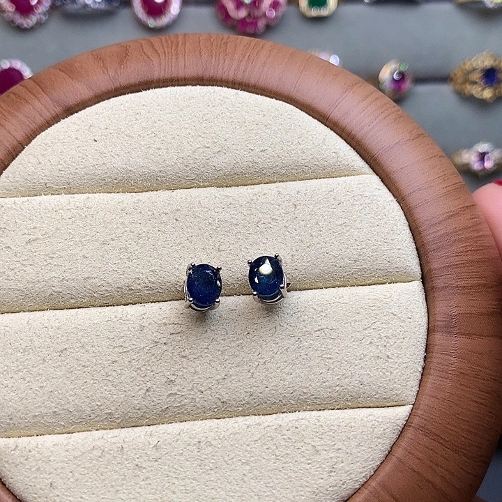 蓝宝石耳饰银S925镶嵌