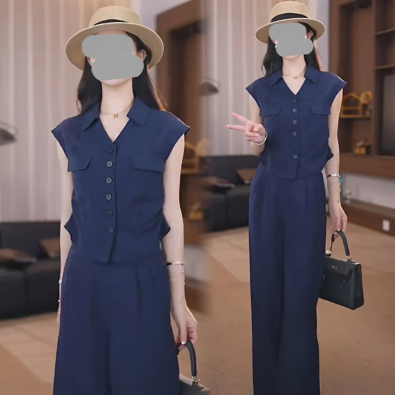 老钱风气质套装女高级感洋气马甲一整套ootd穿搭新款高腰直筒裤潮