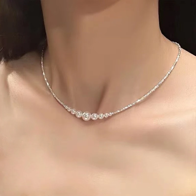 CIOEM KOUIM 链子足银 气质纯银碎银子微笑项链女轻奢小众锁骨链