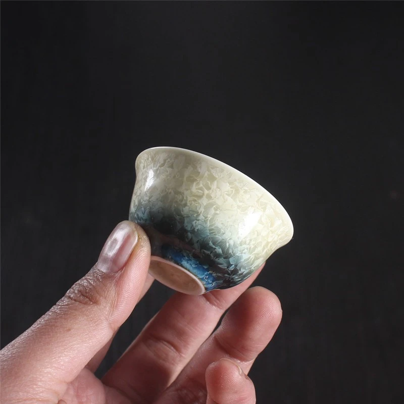 陶瓷薄胎结晶釉渐变潮汕高温品茗杯反口小杯个人专用单杯