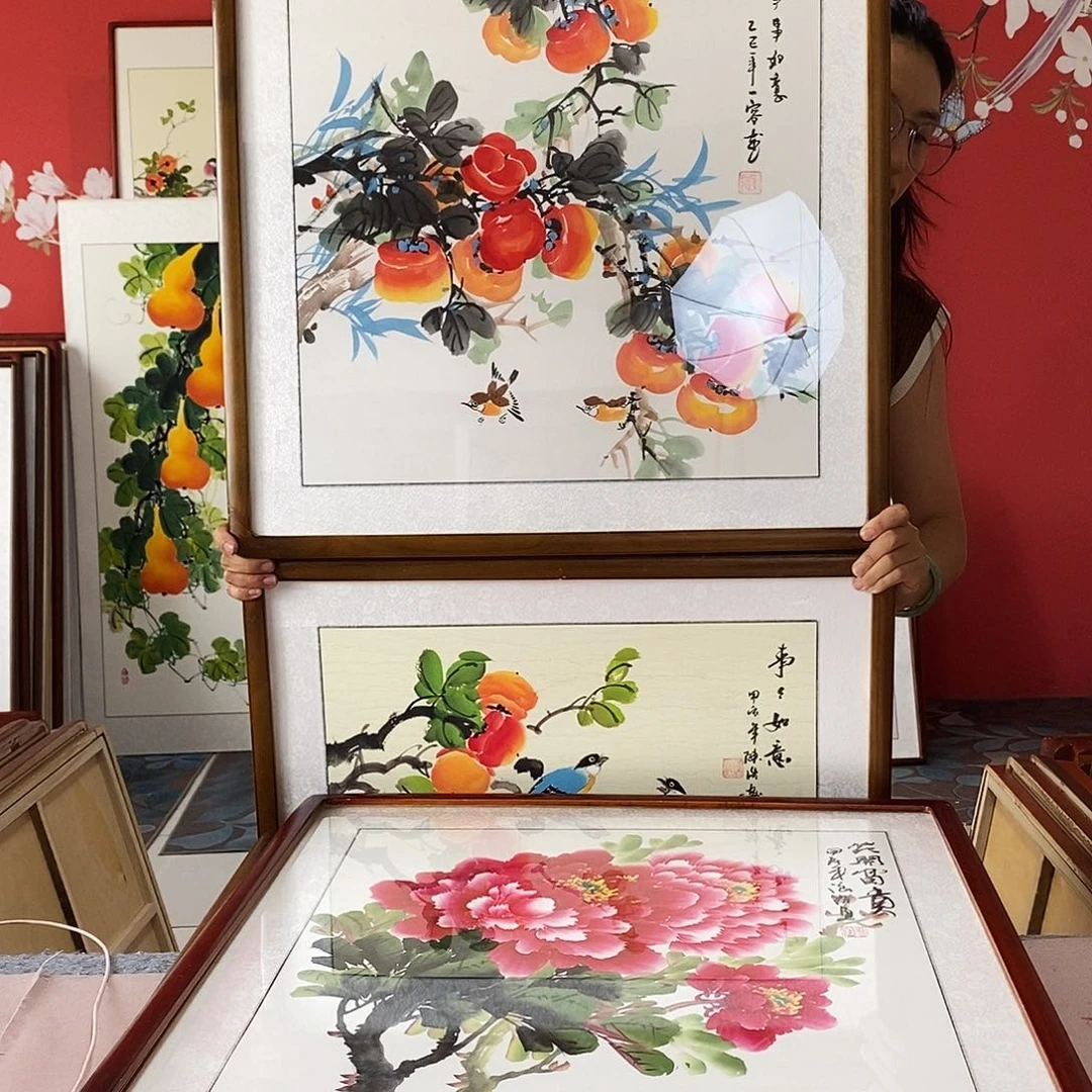 国画手写手绘带框包邮62✖️62国画作品