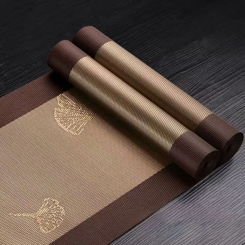 中式桌旗国风茶席禅意中国风银杏富贵花茶台艺长条桌布防水茶垫布