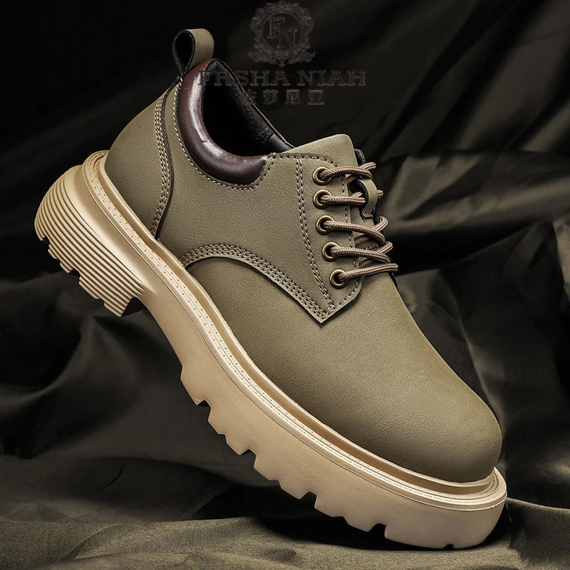 法莎尼亚工装靴男秋季新款户外休闲低帮马丁靴大黄靴厚底增高