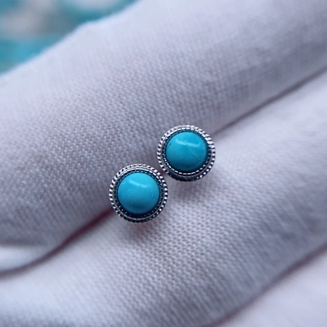 绿松石耳钉银S925镶嵌用****6