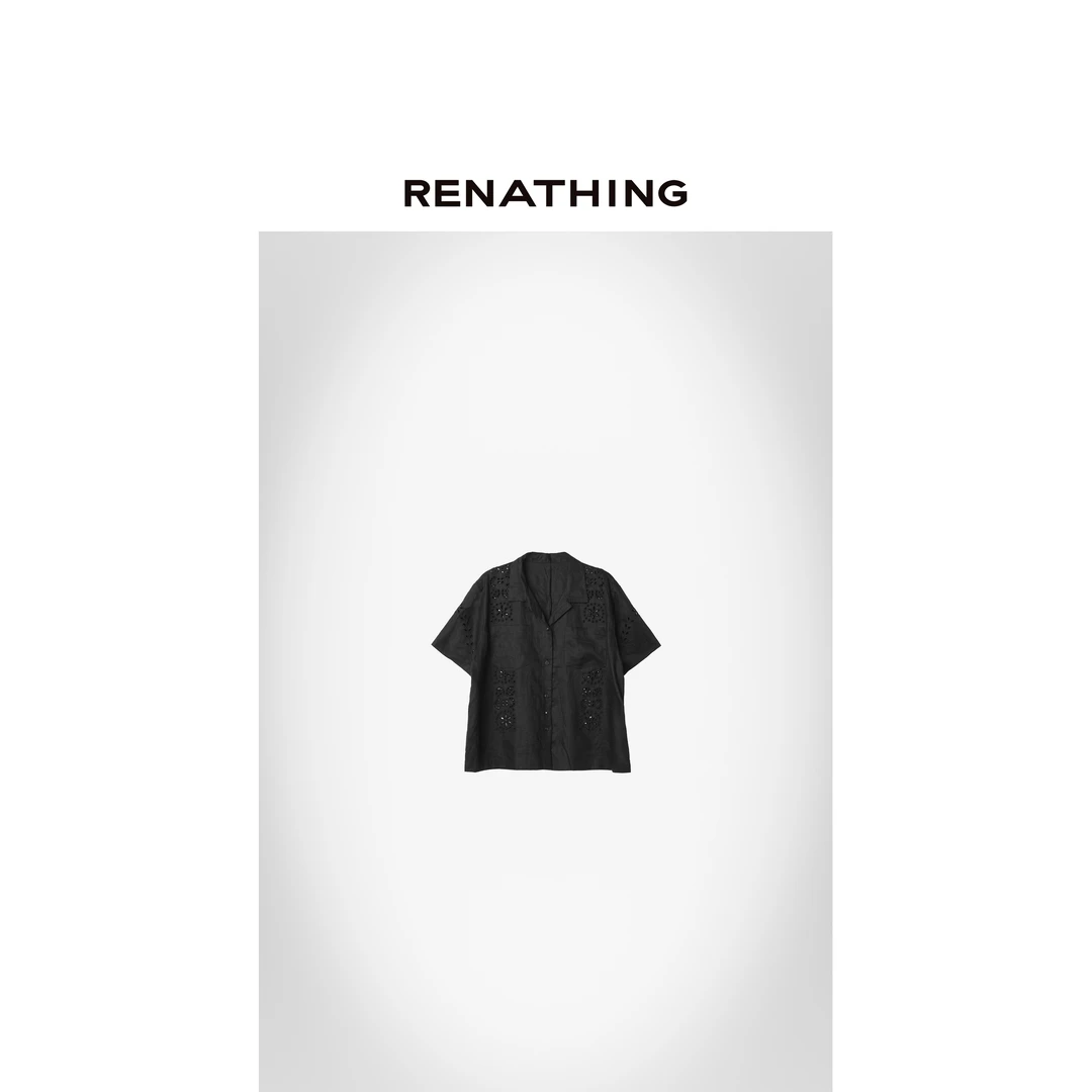 【RENATHING】花卉镂空刺绣翻领古巴衫