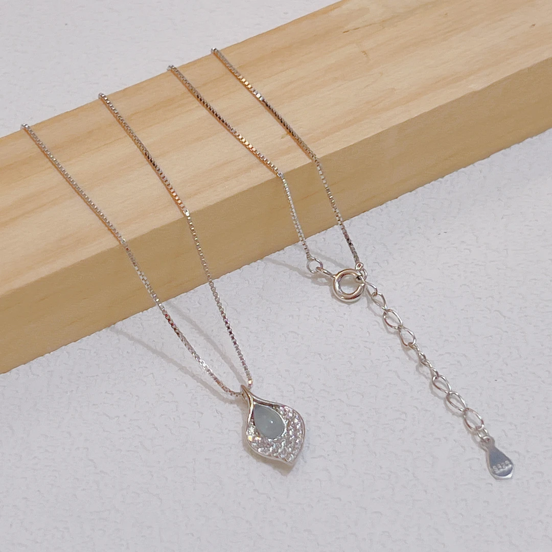 坠链均925银合成锆石 翡翠叶子饰品百搭气质冷淡风蛇骨链