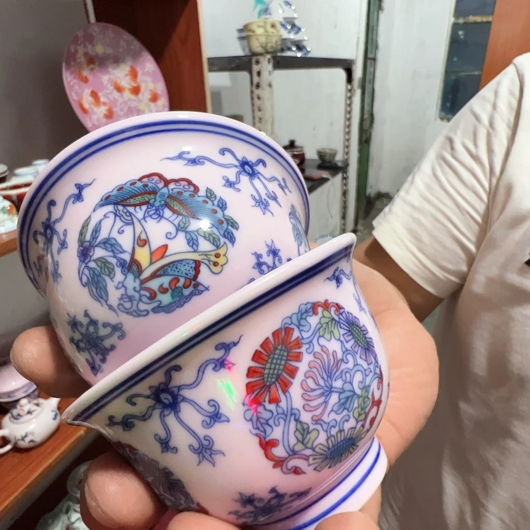 瓷片景德镇陶瓷团菊团蝶