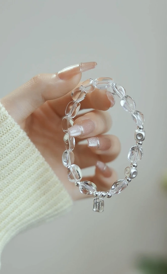 Ben.S本饰 设计款【幸运】天然白水晶方牌手链清透百搭A357