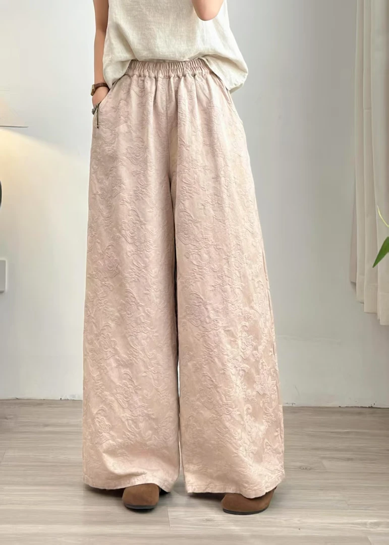 春季新款中式提花阔腿裤55019（裤长100）