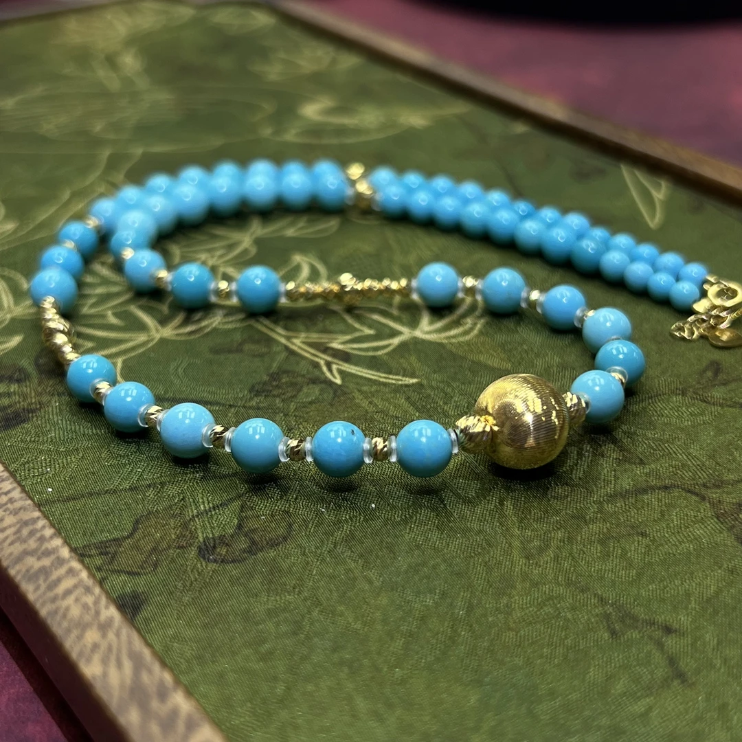 【珺笙珠宝】原矿蓝精灵绿松石18K金圆珠项链S4000210002018