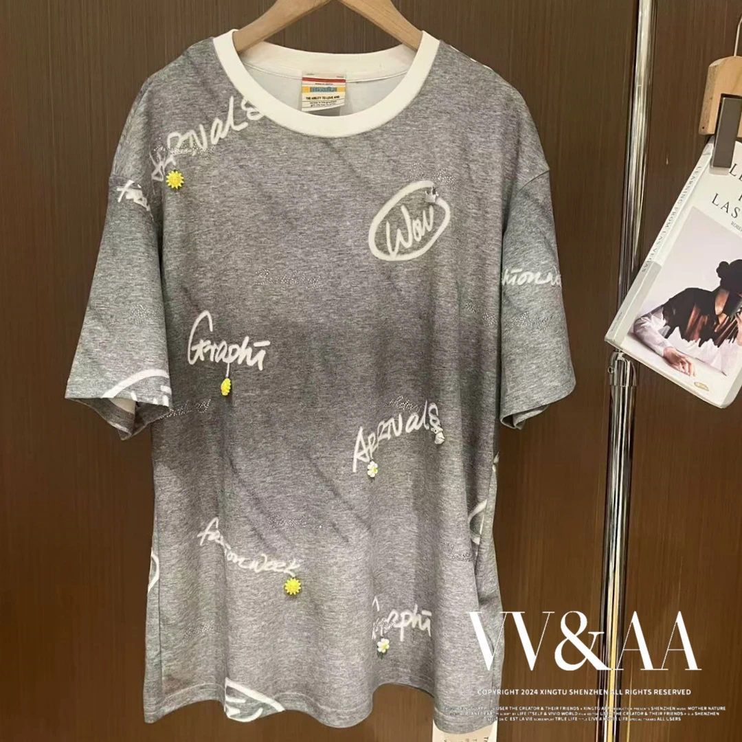 VV&AA 字母小花朵扎染潮牌T恤 CP4415