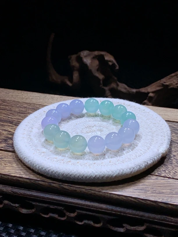 缅甸天然翡翠A货春彩圆珠手串12mm