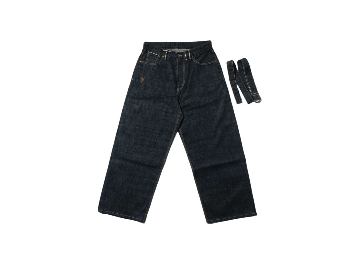 TN“水母”可拆卸腰带14.5oz蓝边赤耳刺绣直筒宽松牛仔裤