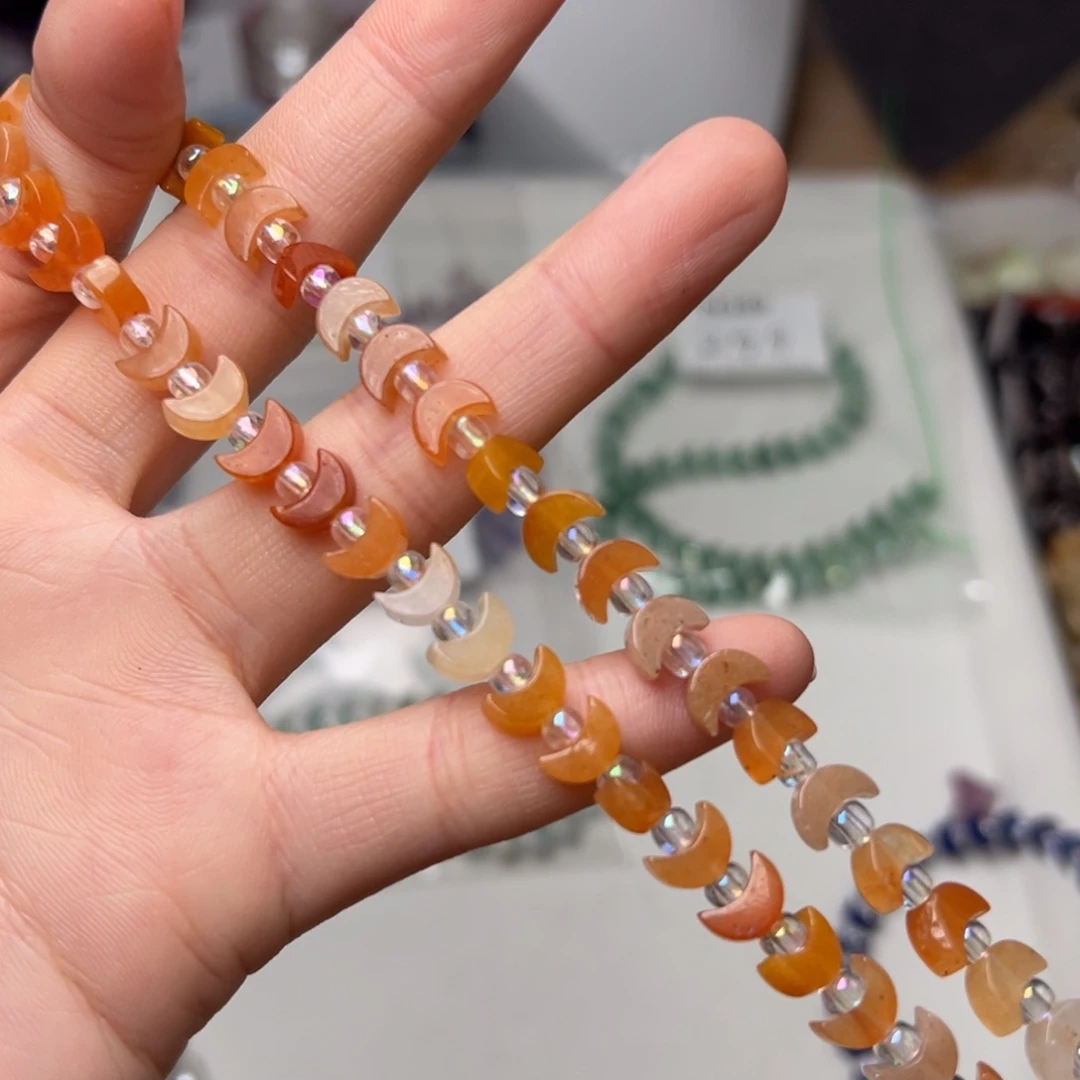 玛瑙/玉髓合金珠宝半成品N590。8mm天然红东陵月亮一条