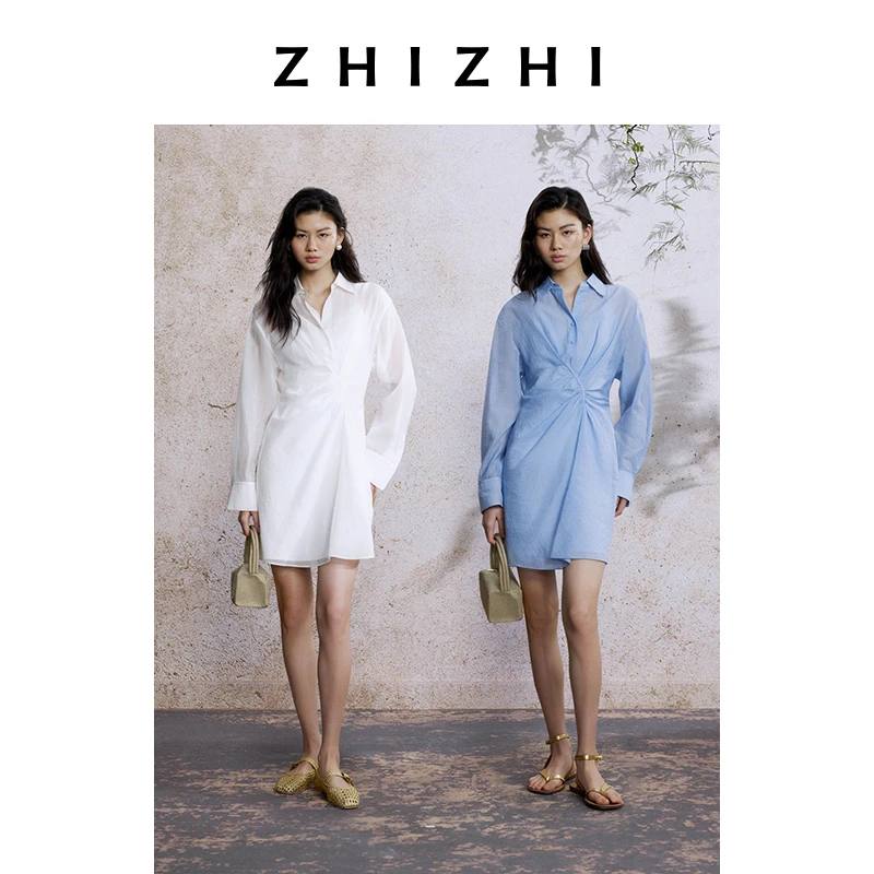 致知 小栏干 衬衫连衣裙2025夏新款流行通勤ZZ2EMWLQ018