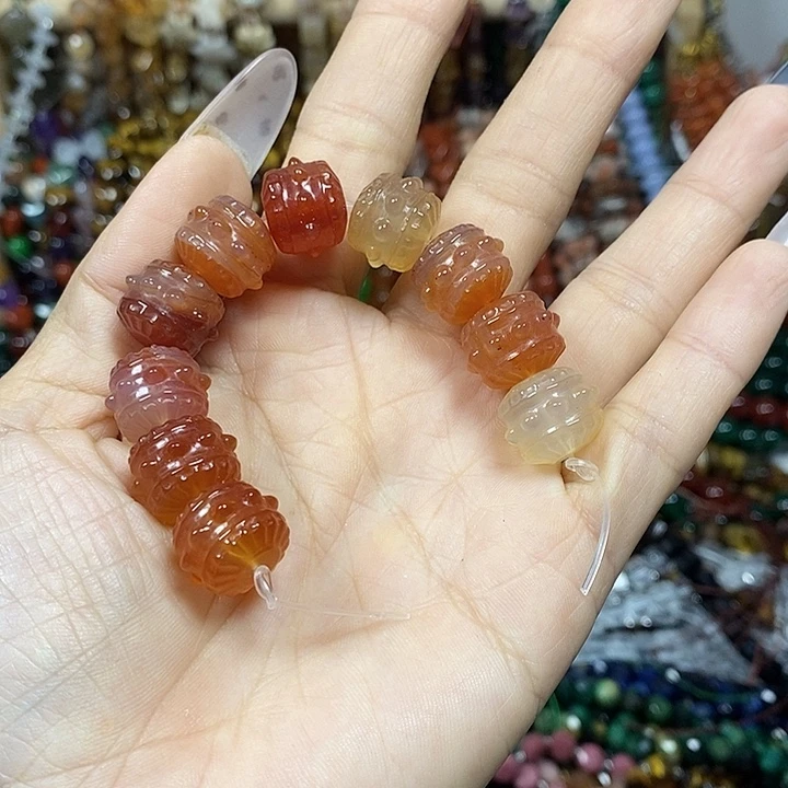 玛瑙/玉髓未镶嵌珠宝半成品玛瑙鼓珠卡15mm10颗