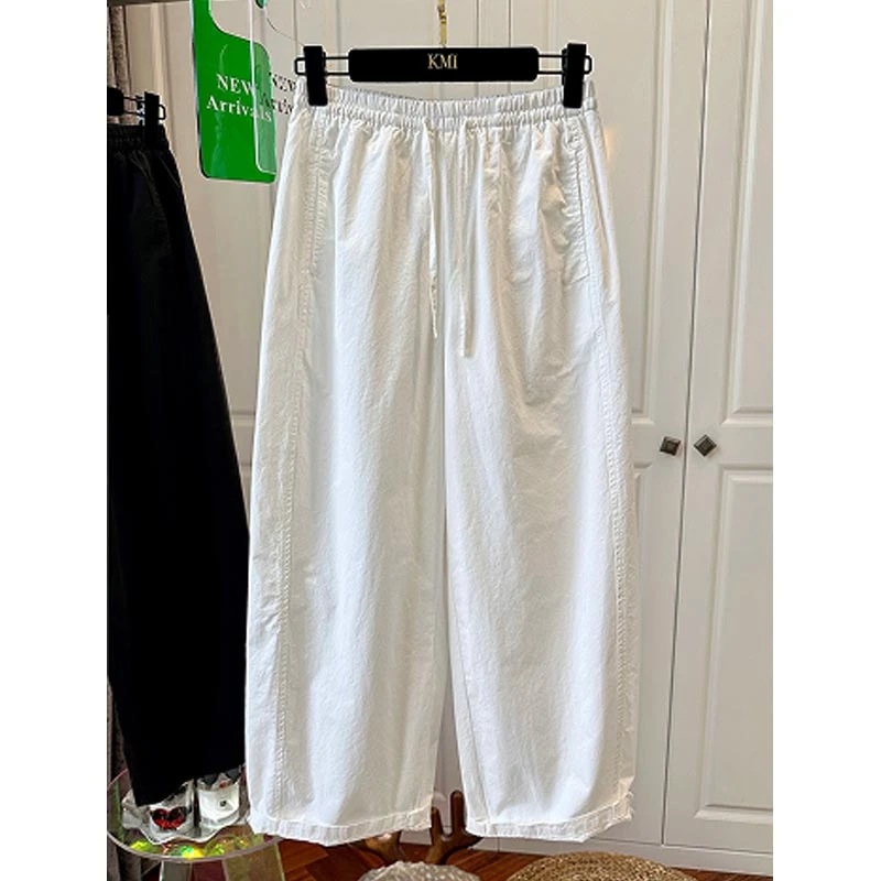 2025夏季新款欧货松紧腰纯色抽绳设计感九分休闲裤女个性百搭裤子