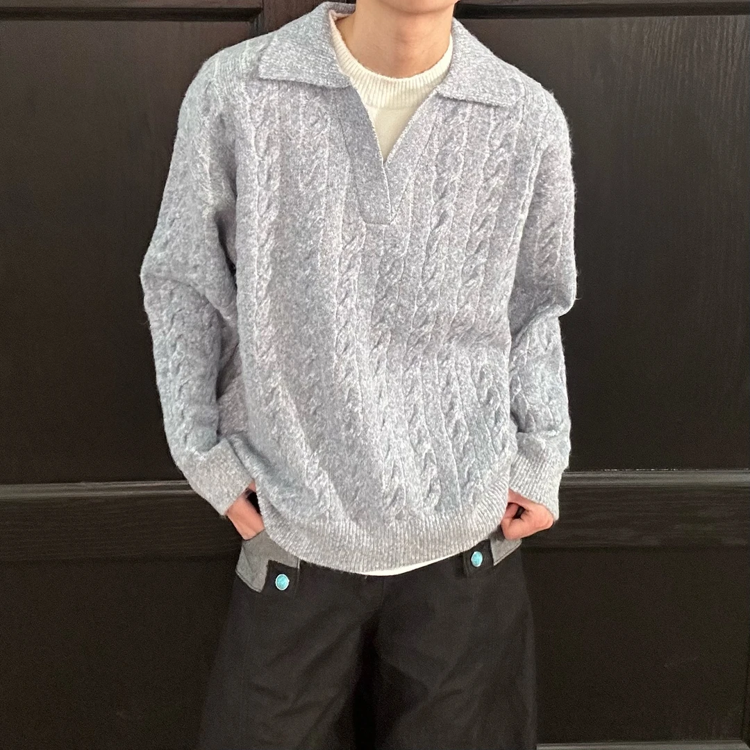 A+假两件毛衣男休闲男款长袖加厚潮流情侣百搭宽松针织衫秋冬套头