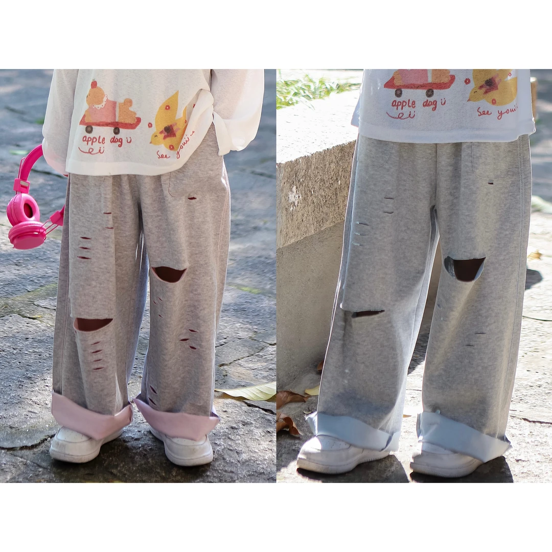 【现货】伟伟同款【2个颜色都很嫩】2025夏季新品破洞长裤童装WW0705