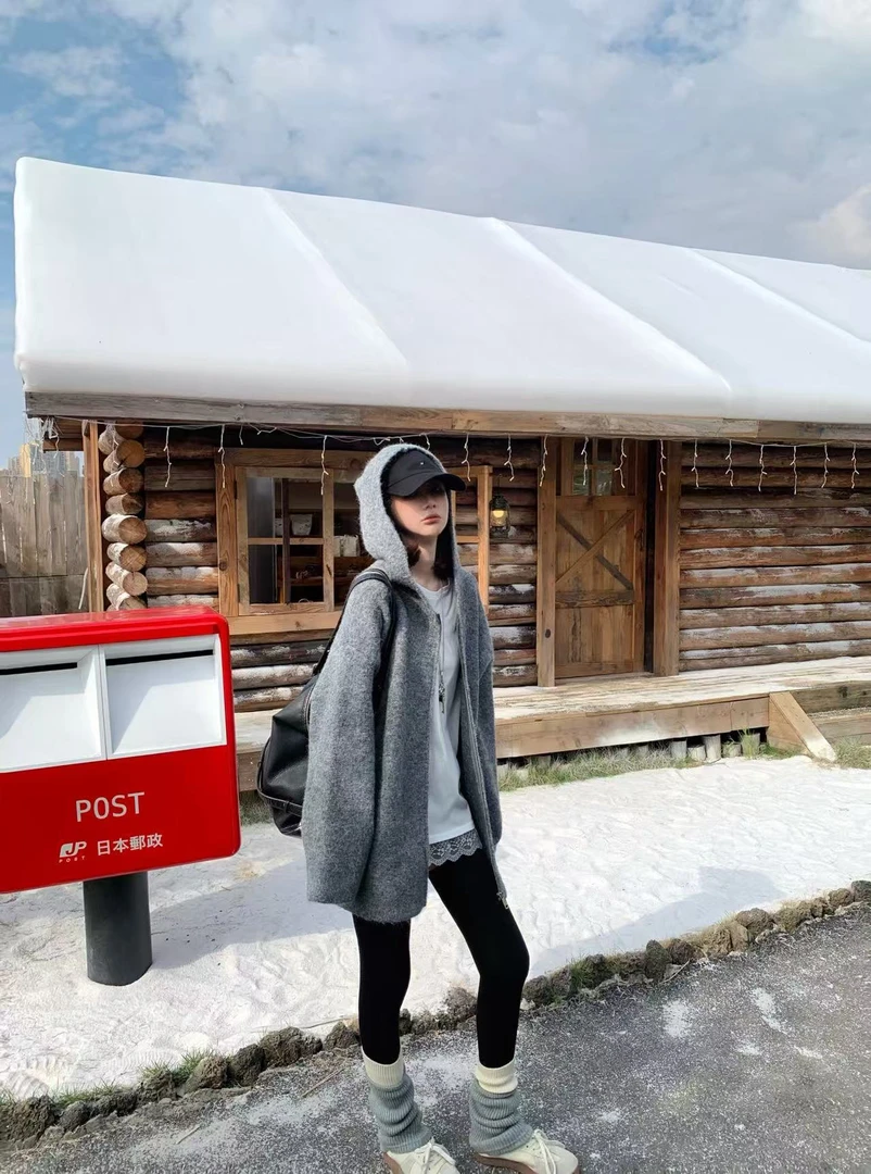 【芝士Cheese】浪漫出逃 秋冬纯色气质时尚长袖加厚连帽羊毛外套