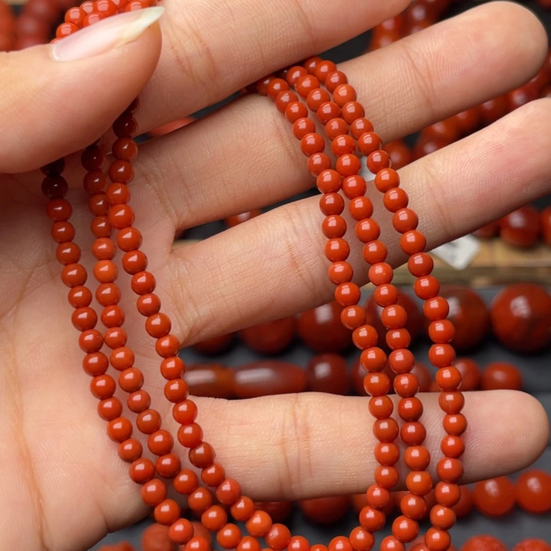 牧***童南红玛瑙未镶嵌手串H4mm满色满肉偏锦红长链