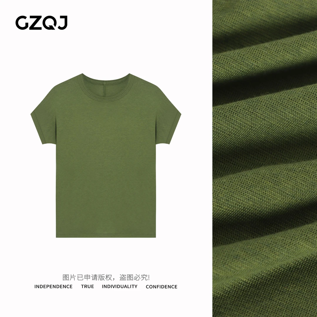 老琴私服 【沙漠绿洲】欧若风简约纯色显瘦圆领短袖T恤女上衣35042
