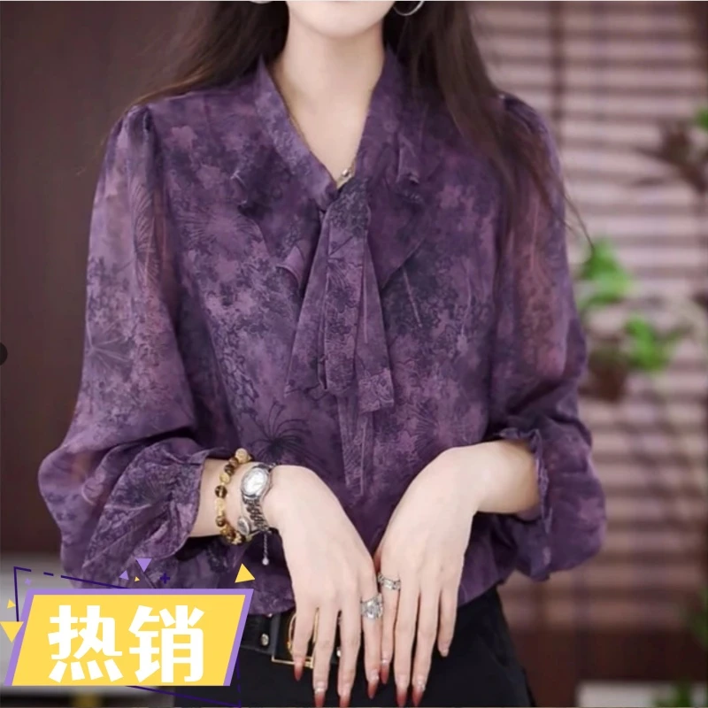 8色2025春夏灯笼袖不褪色衬衫百搭显瘦复古气质上衣长袖衬衣0202