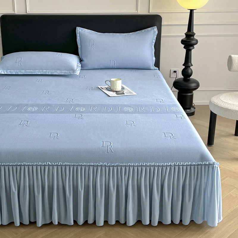 高档雕花PE凉感冰豆豆凉席床裙款三件套夏天专用软席子家用空调席