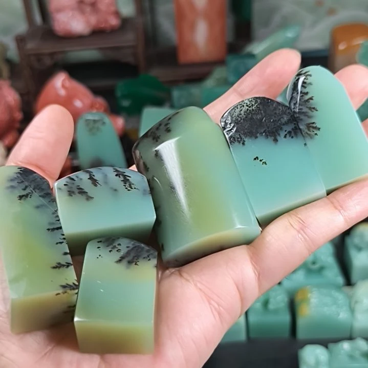 寿山石印石观*堂水草梅子青印章6方