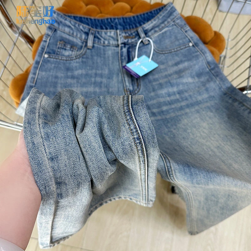 陆笙好春夏韩式怀旧色宽松阔腿直筒裤休闲百搭显瘦高腰垂感牛仔裤