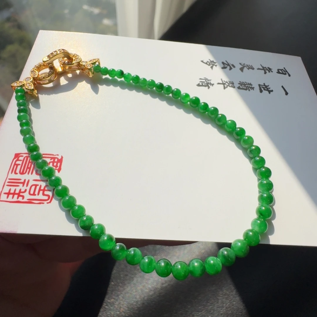 定制翡翠未镶嵌满绿翡翠珠手链